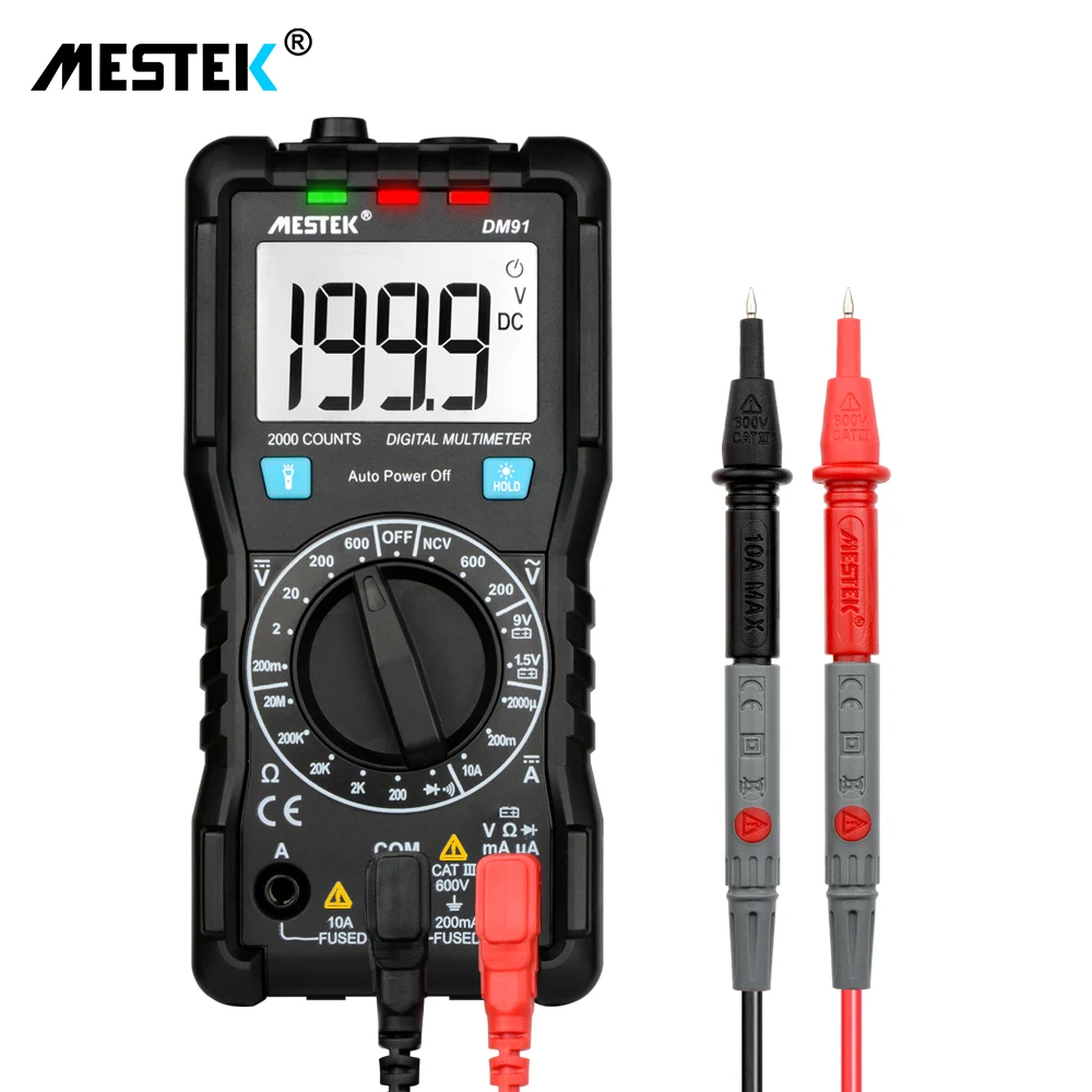 NCV Digital Multimeter 2000 Counts AC/DC Voltage Multimeters Flash Light Large Screen DM91 Multimetro tester