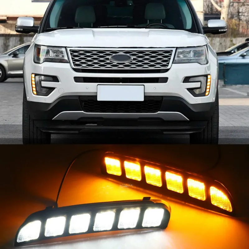 Dla Ford Explorer 2016 2017 2018 LED CAR DRL 12V światła do jazdy dziennej światło przeciwmgielne z kierunkowskazem i ściemnianiem