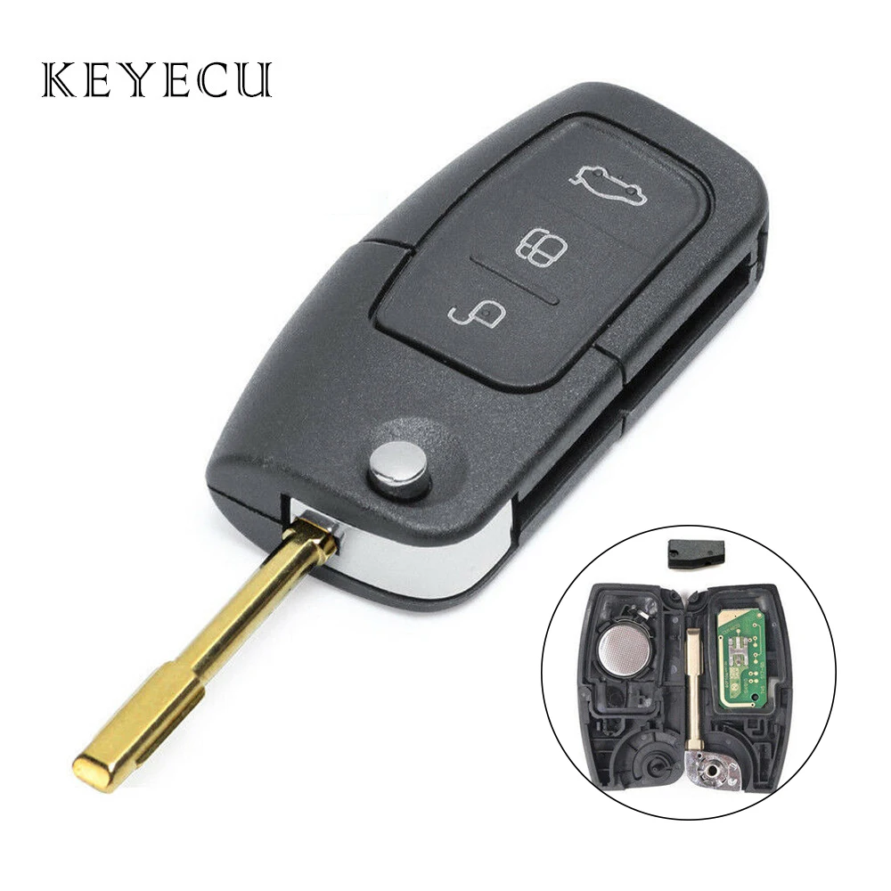 

Keyecu Flip Remote Car Key Fob 3 Buttons 433MHZ 4D60 Chip FO21 Blade for Ford Fusion Focus Mondeo Fiesta Galaxy