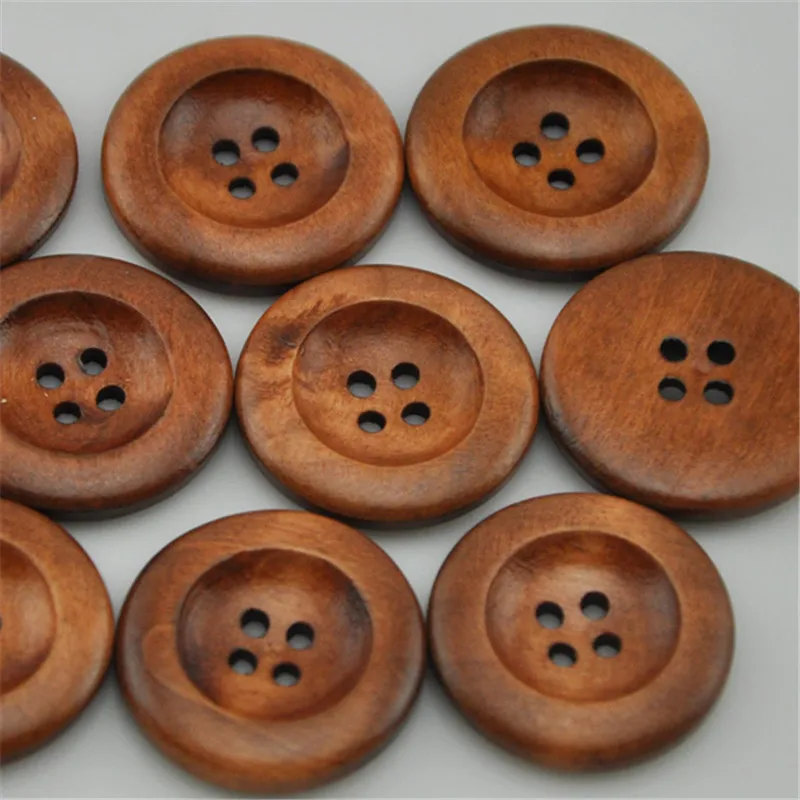 New 20pc Dark Coffee Round Wooden Buttons For Clothing 4 Holes 30mm Patchwork Button For Needlework Sewing Accessories WB222