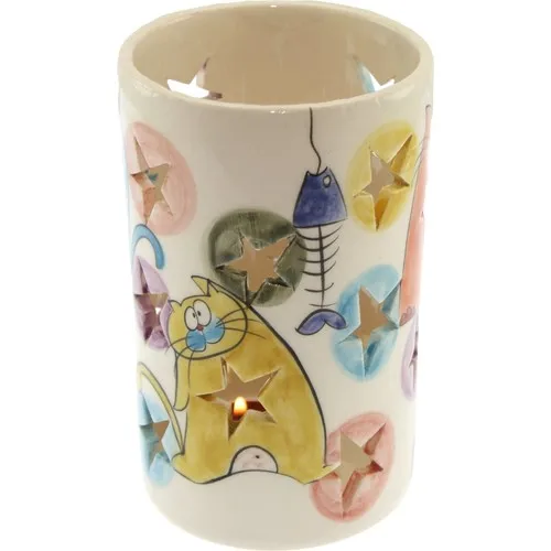 Authentic Tile Table Top Honey Cat Ceramic Star Cut Candle Holder