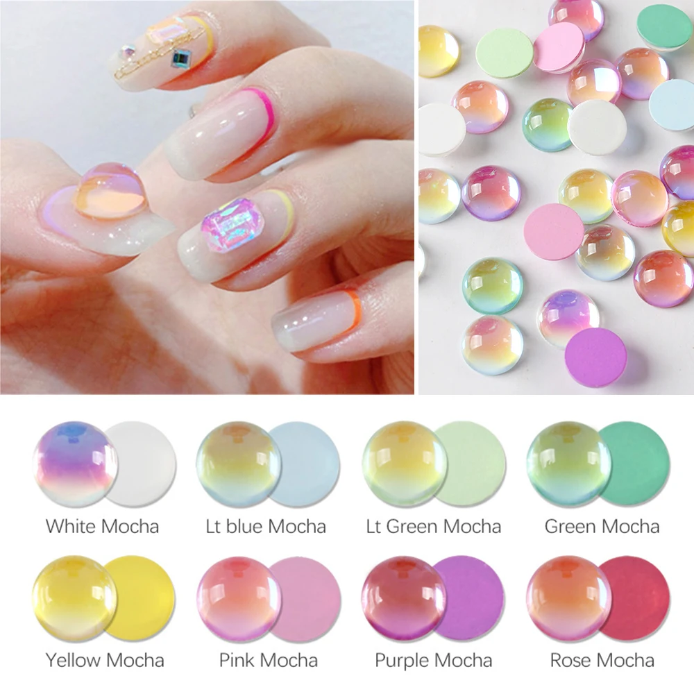 30pcs Mocha Mix Color 3D Nail Art Rhinestones Korea Style Glossy Round Shaped Crystals For DIY Manicure Decoration 8MM