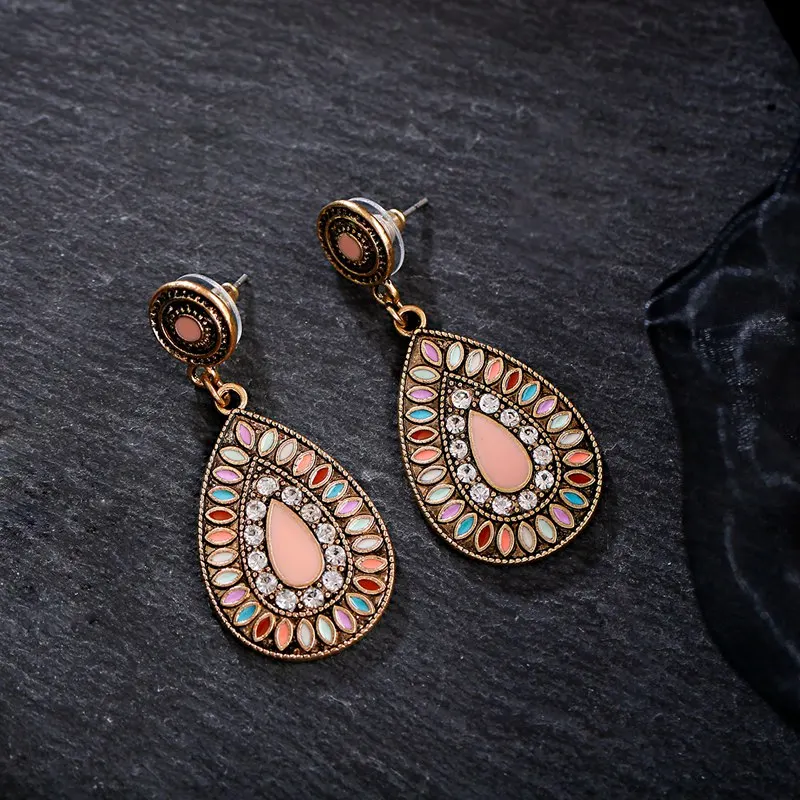 Bohemian Ethnic Water Drop Earrings For Women Colorful Dripping Oil Dangle Hanging Earring boucles d oreille femme 2023