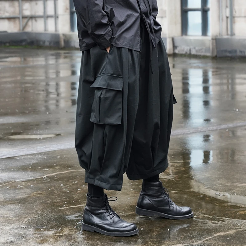 Men's new dark personality simple multi-pocket cargo hip-hop street Japanese casual loose leg pants