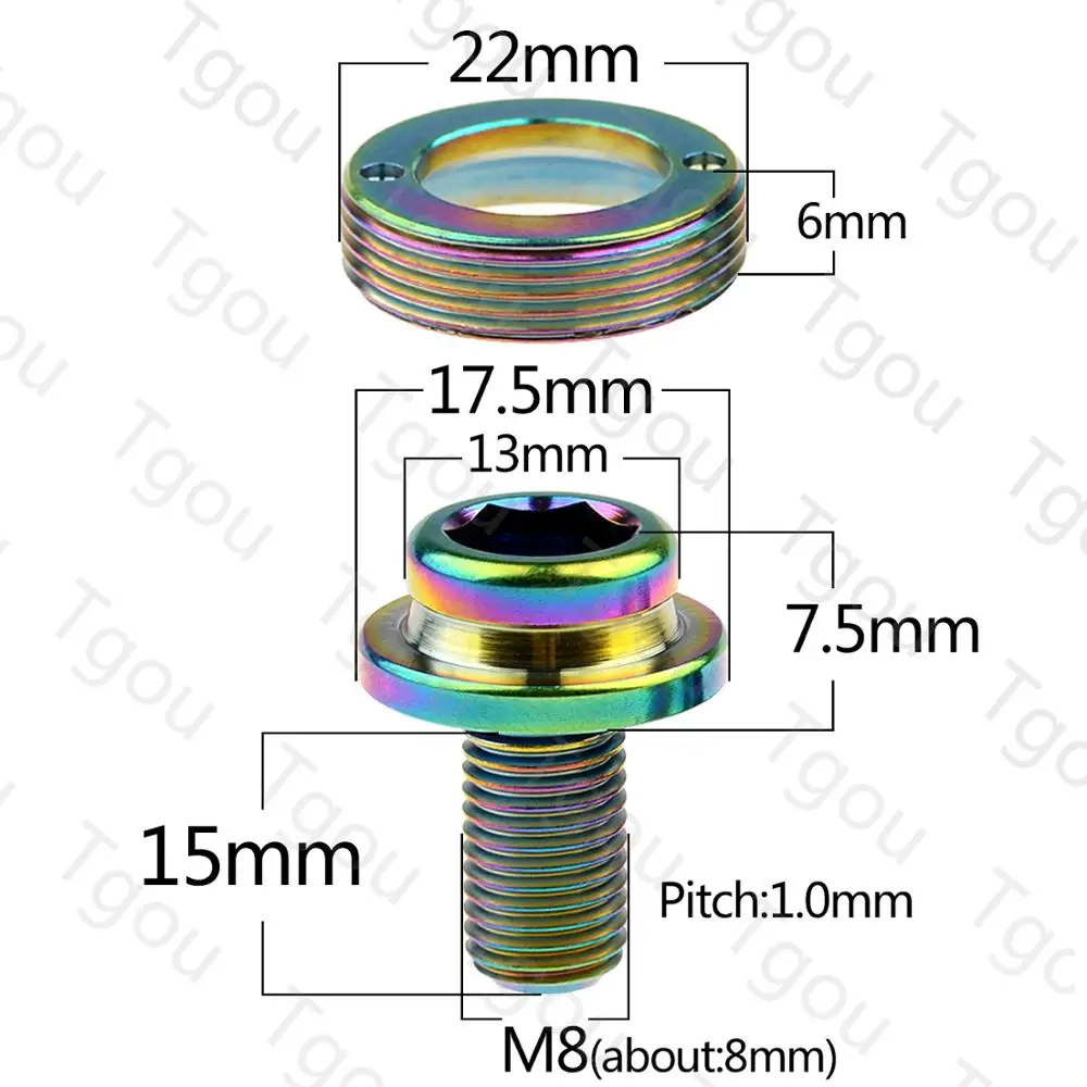 Tgou Titanium Bolt M8x15mm Square Hex Screws W/ Dust Cap Gasket for Pass Brompton Bottom Bracket Bike Ti Parts 1pcs