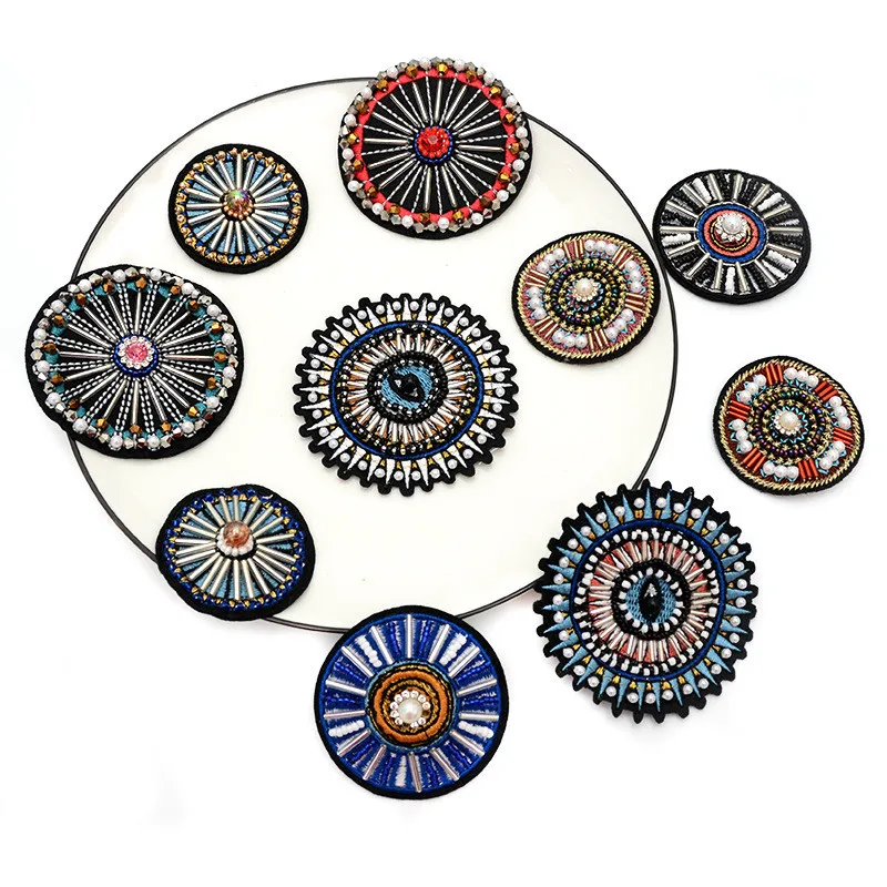 AHYONNIEX High Quality Round Beads Eye Patches Applique Sew On Beading Applique Clothes Shoes Bags Decoration Patch