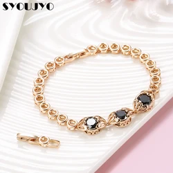 SYOUJYO Black Natural Zircon Chunky Chain Bracelets For Women 585 Rose Gold Color Daily Easy Matching Fine Jewelry