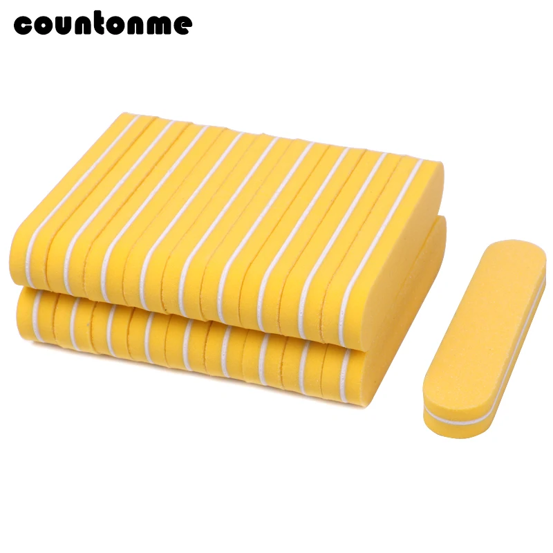 200 Pcs Double-sided Mini Nail File Blocks Yellow Sponge 100/180 Nail Polish Sanding Buffer Strips Polishing Manicure Tools