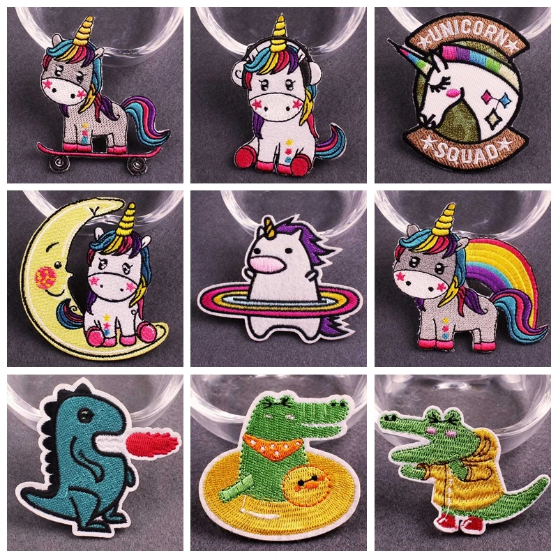 Cute Unicorn Cartoon Animal Patches For Clothing DIY Iron on Embroidered Patches On Clothes Stripe Badge Applique Accessory