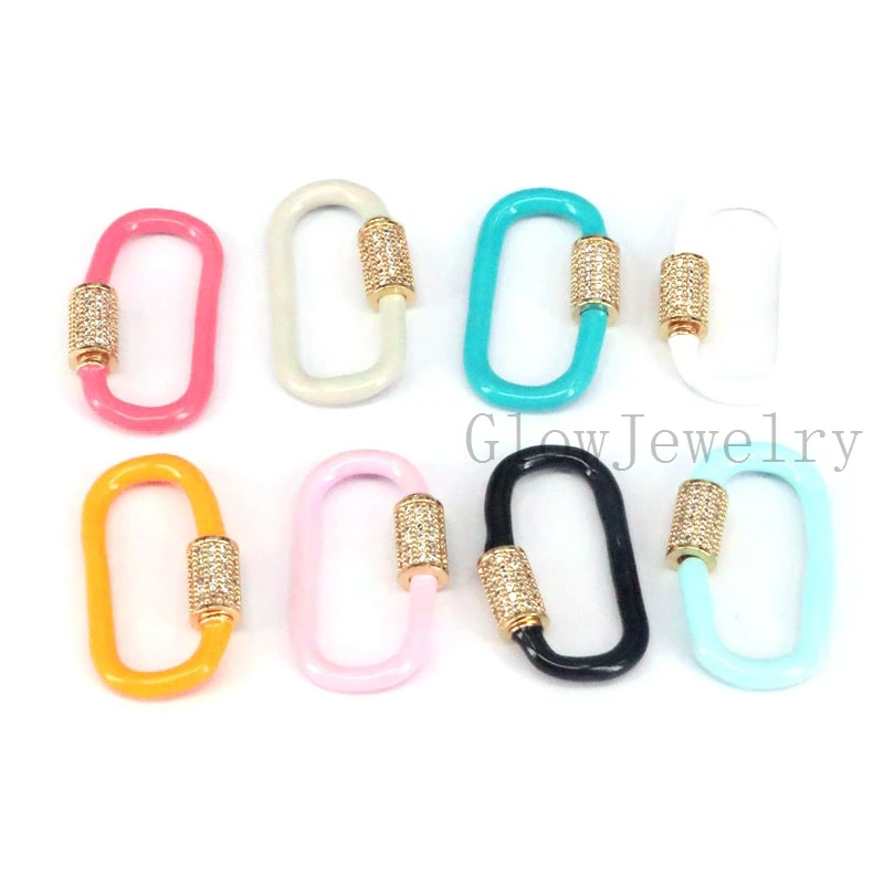 

5PCS, High Quality Oval Enamel Paved Zircon Clasp Findings, Polished Enamel CZ Carabiner Screw Lock Hoop Clasps Charms,