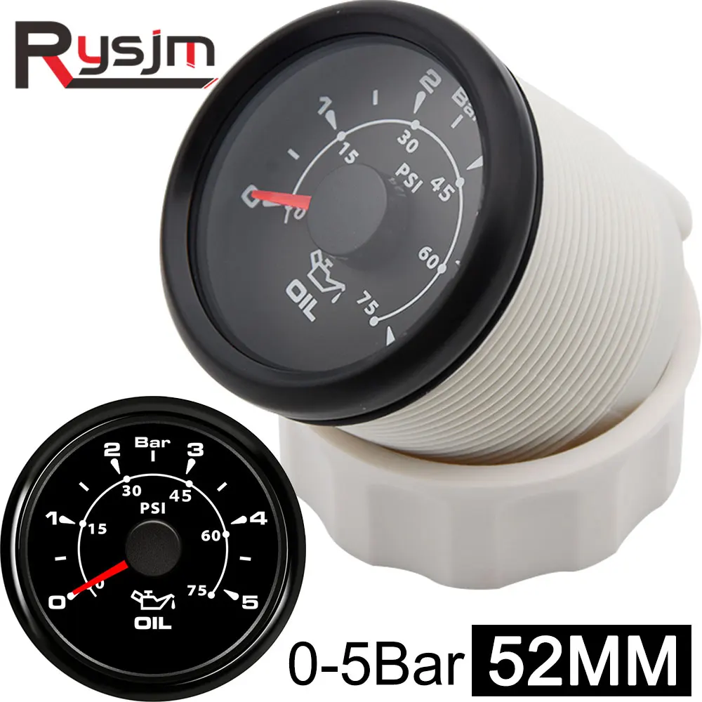 

52mm Oil Pressure Gauge 0~10 Bar 0~5Bar Waterproof Car Fuel Pressure Meter 8 Colors Backlight Auto Truck Boat Yacht customized