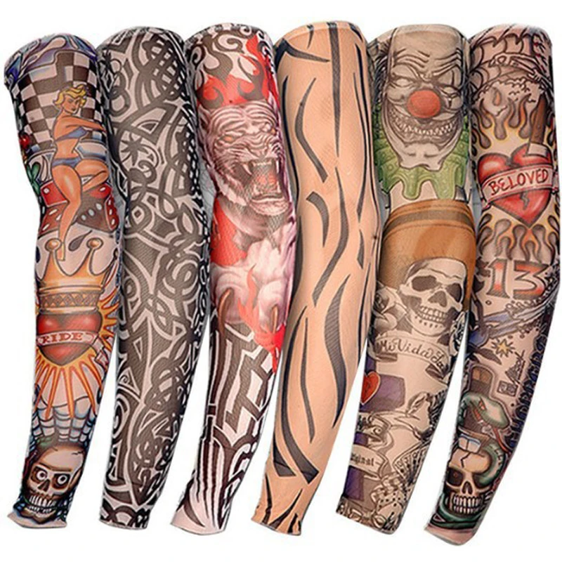 Fake Tattoo Arm Warmers for Men and Women, Cycling Sleeves, Sunscreen, UV Sun Protection, Outdoor Driving, 1Pc