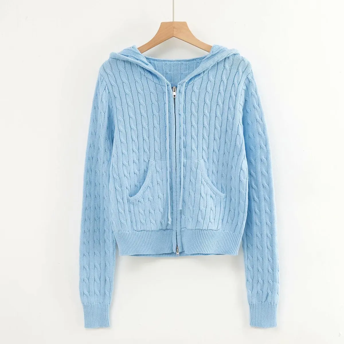 Long sleeve top korean fashion cropped cardigans women knit sweaters zipper up cute cardigan preppy style hooded sweater Autumn