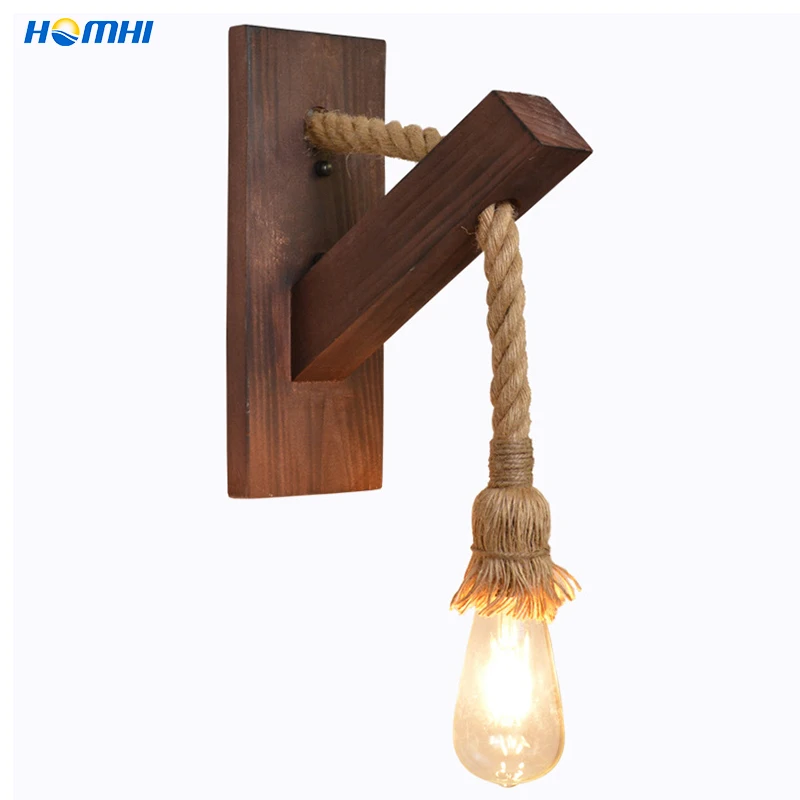 Dining Room Industrial Lighting Hemp Cordage Wood Wall Lamp Corner Home Interior Porch Light Aplique Luz Pared Kitchen HWL-116