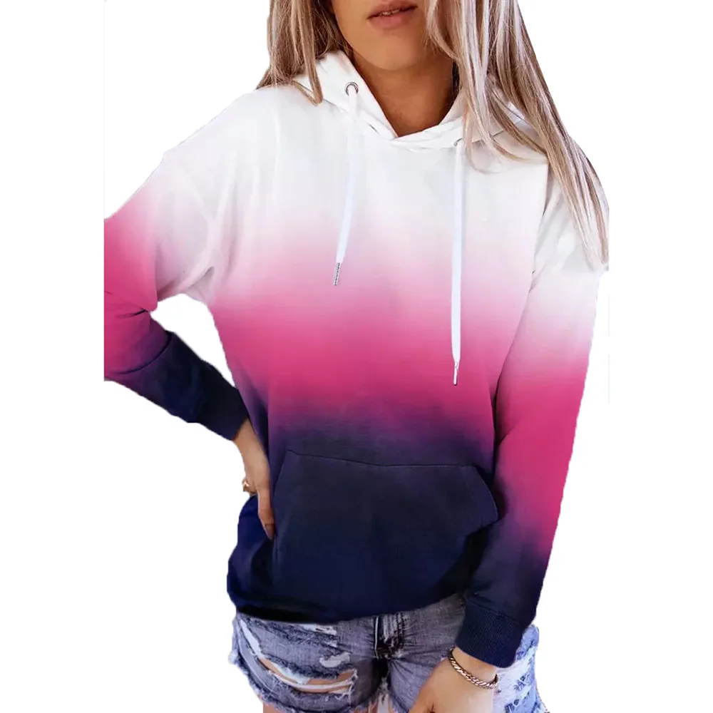 Rocwickline New Autumn & Winter Women's Sweater Casual Patchwork Hooded Loose Tie dye Easy matching Streetwear Hip Hop Sweater