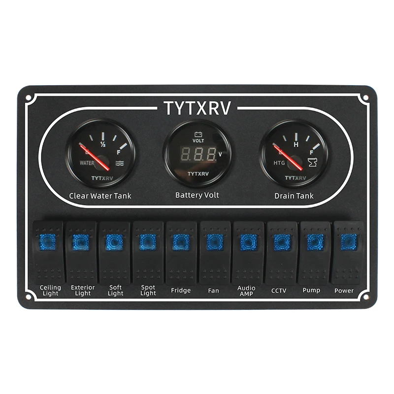 TYTXRV autocaravana vehículo recreativo, 10 interruptores mecánicos, 12V/24V, panel de control de voltaje universal, panel personalizable