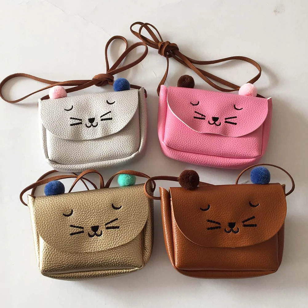 New Arrival Children Cat Print Crossbody Messenger Bags Cute Kids Girls PU Leather Mini Shoulder Bag Gift for Kids Popular Bolsa