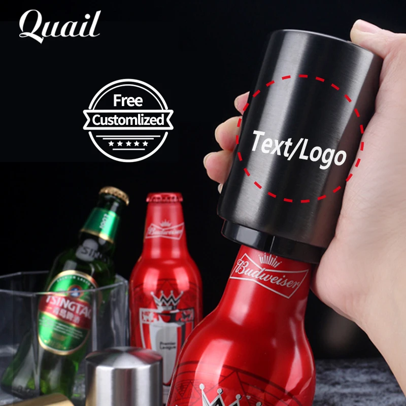 

Free laser engraving your logo/text Automatic Beer Bottle Opener Stainless Steel Push Down Opener Beer Drink Opener Bar To