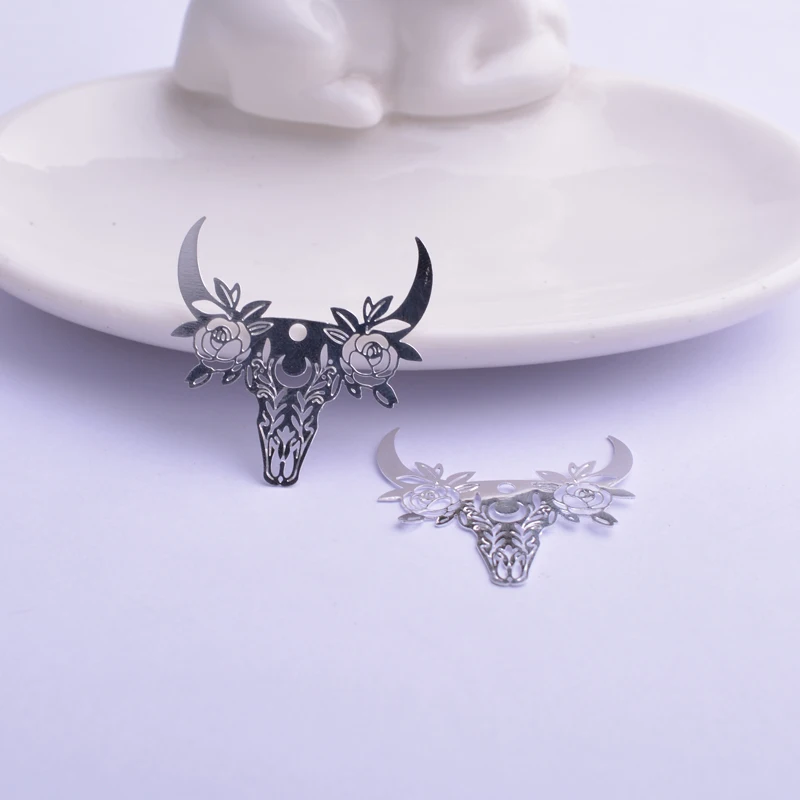 30 Stück AB6215 28*29mm Rinderschädel-Anhänger Ochsenhörner Anhänger Bulle Charm Ohrring Hängeschmuck Dekoration – Detail 2