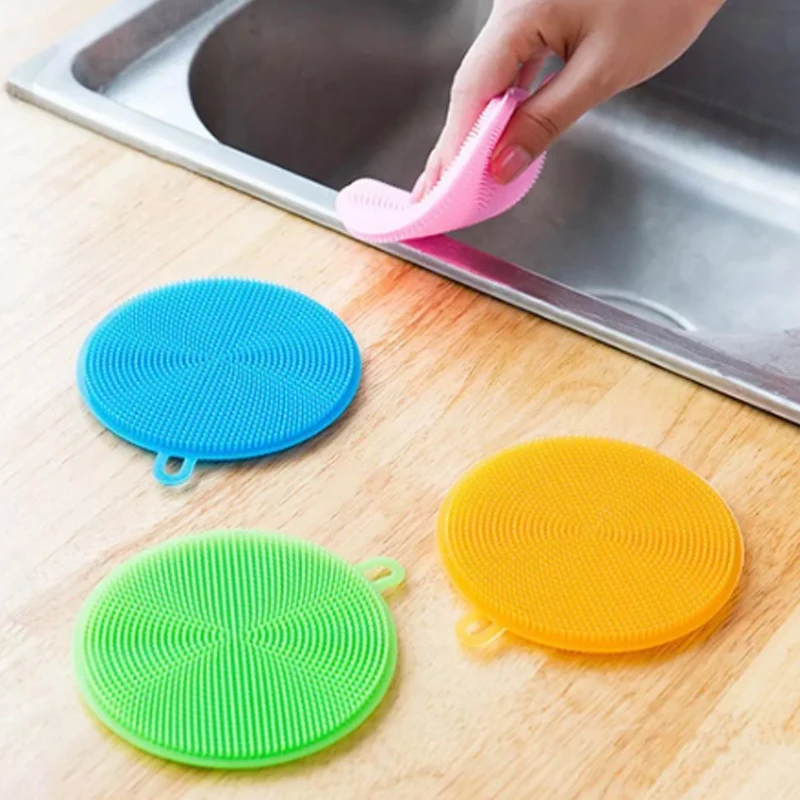 Silicone Kitchen Cleaning Brush Dishwashing Brush Fruit Vegetable Cleaning Brushes Pot Pan Sponge Scouring Pads Cleaning Tools