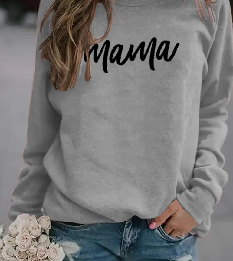 Women Hoodie Mama Letter Printed Hoodies Women Fleece Long Sleeve O Neck Loose Sweatshirt Girls Women Hoodie Pullovers Winter