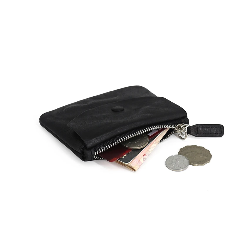 Storage Coin Purses Genuine Leather Women Zipper Key Wallets Cowhide Neck Lanyard Credit Card Purse Casual Money Bag Unisex