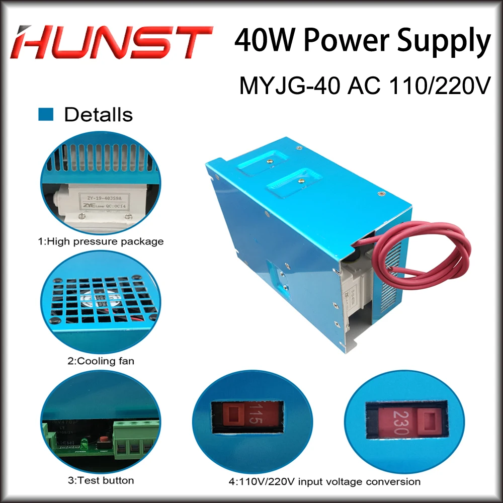 Imagem -05 - Hunst-fonte de Alimentação para Gravação a Laser e Máquina de Corte Co2 Laser Power Supply Myjg40w 110v 220v 30w 40w 50w