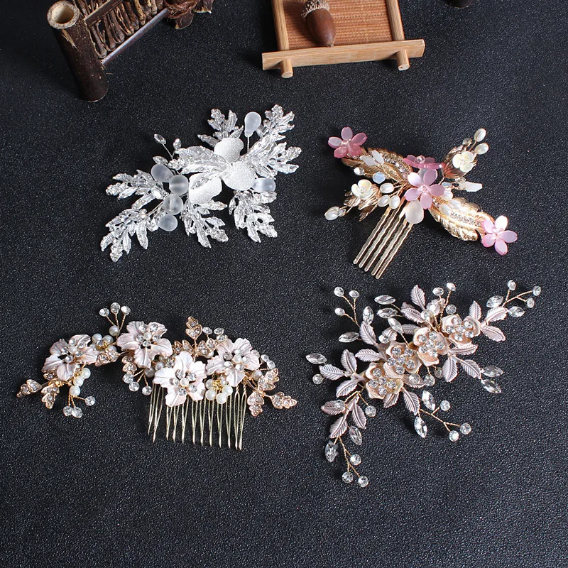 Bruids Handgemaakte Haarborstel Fotostudio Bruiloft Dragen Accessoires Blad Bloemen Hair Clips Hoofdtooi Groothandel