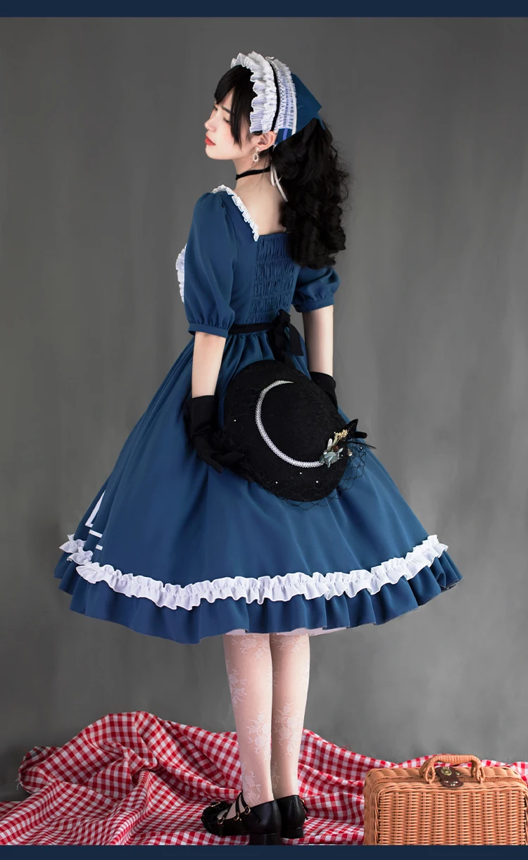 Weet lolita dress 빈티지 레이스 스퀘어 칼라 퍼프 슬리브 패치 워크 공주 티 파티 카와이 드레스 소녀 loli gothic lolita op