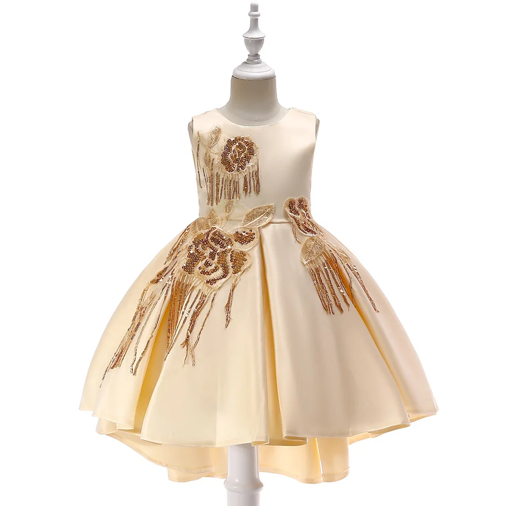 2021 European and American Girl Tuxedo Children's Sleeveless Sequin Dress Satin Decal Princess Fishtail Skirt