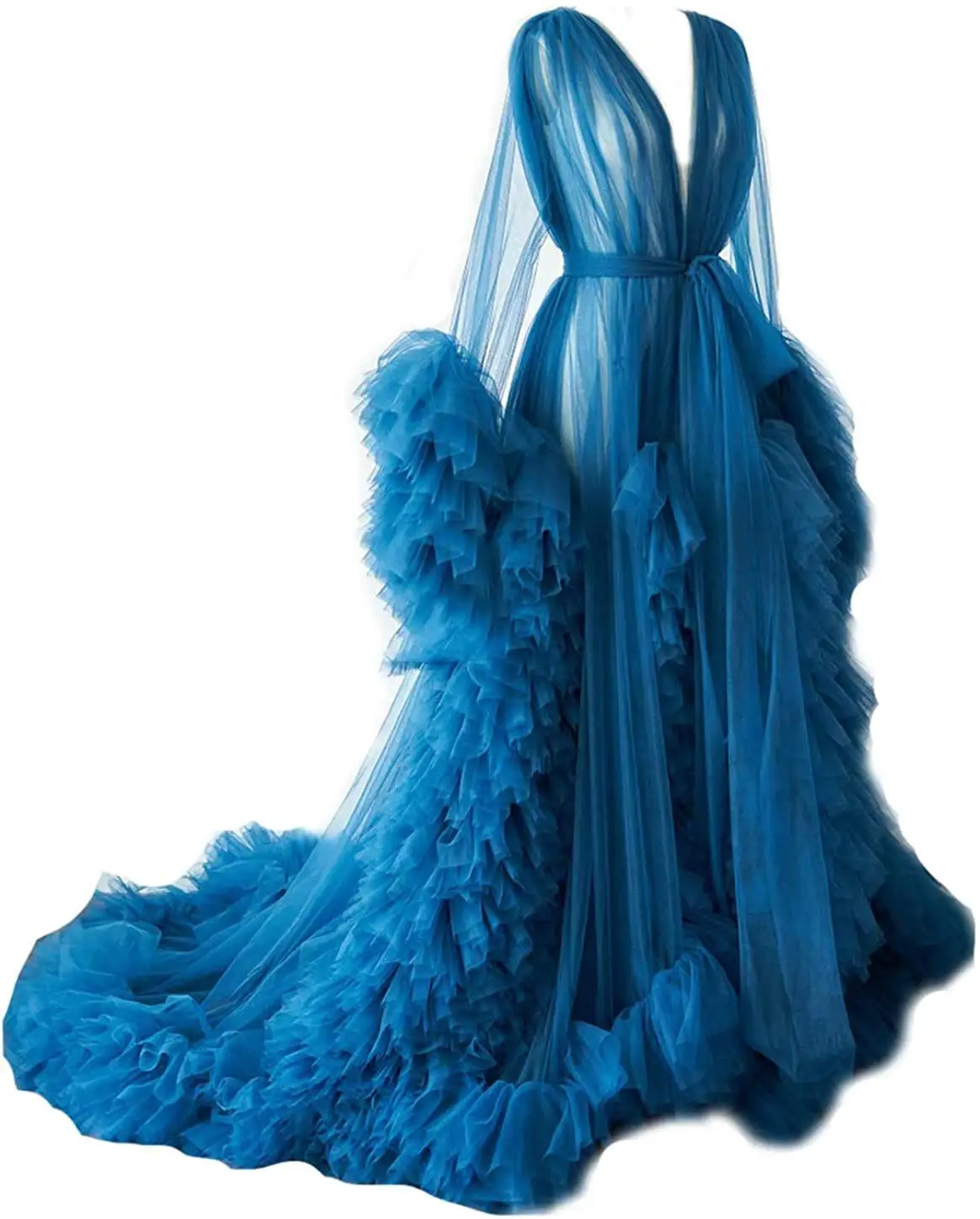 

Chic Royal Blue Ruffle Evening Dresses For Mother and Daughter Tiered Pleated Long Dress Women Photo Shoot Tulle Maternity Robes