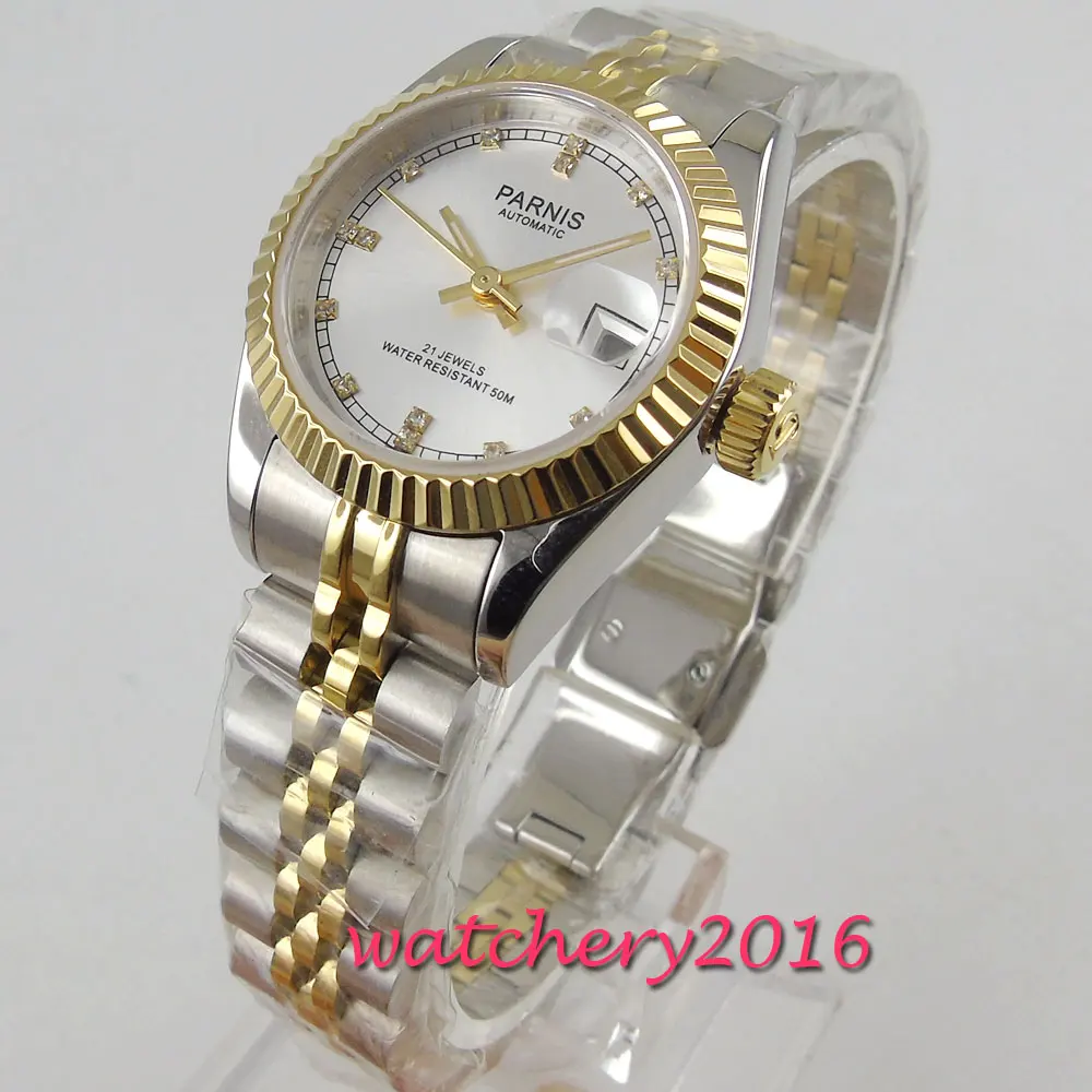 26mm parnis  dial 21 jewels date miyota automatic Luxurious womens watch