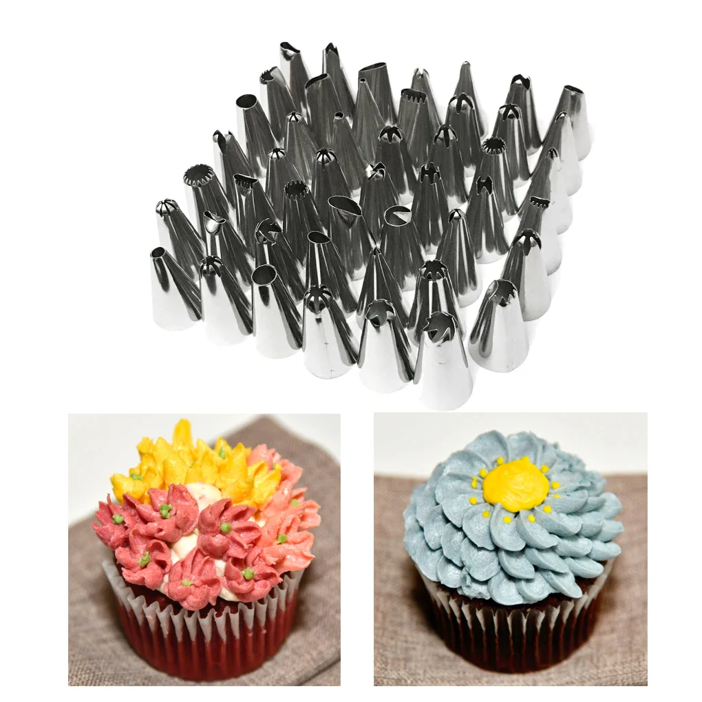 

Pack of 48 Cake Piping Tips Reusable Cookie Dessert Cupcake Icing Nozzles Tools Professional Beginner Kitchen Bakery