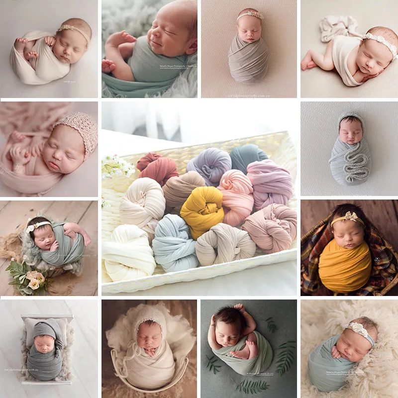 

12 Colors stretch Cotton Wrap For Newborn Photography Props Baby Gril Photo Shoot Wraps Boy Photoshoot Accessories