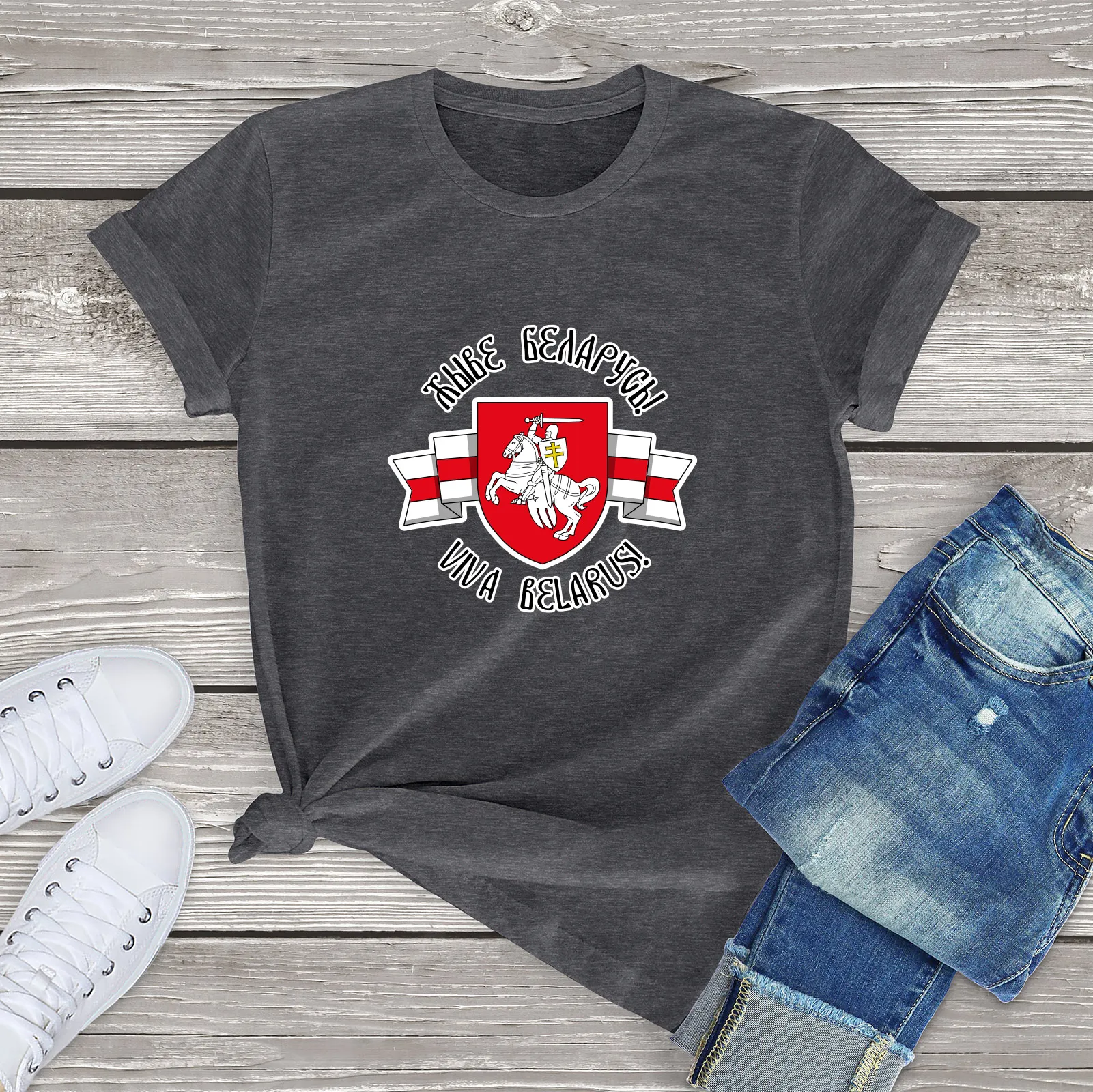 100% Cotton Belarus Pogonya White Red White Flag Protest Symbol Summer Women's Novelty T-Shirt EU Size Streetwear High Quality