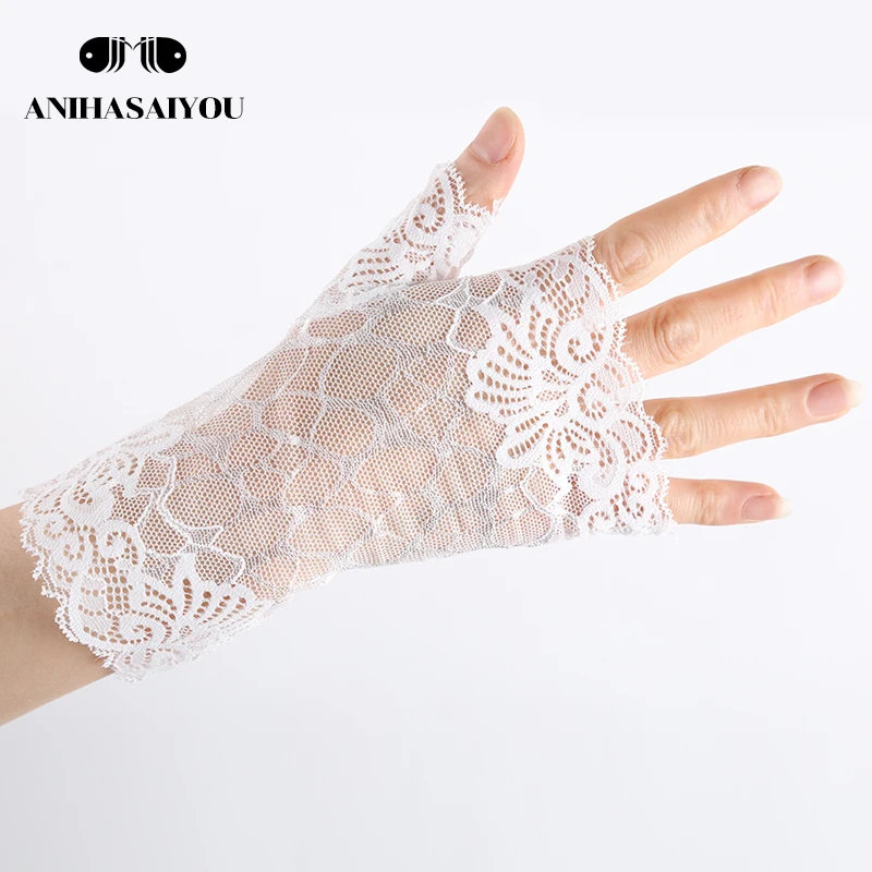 Breathable mesh Sexy lace gloves driving sunscreen UV protection women\'s gloves cover scars fingerless gloves  -1152