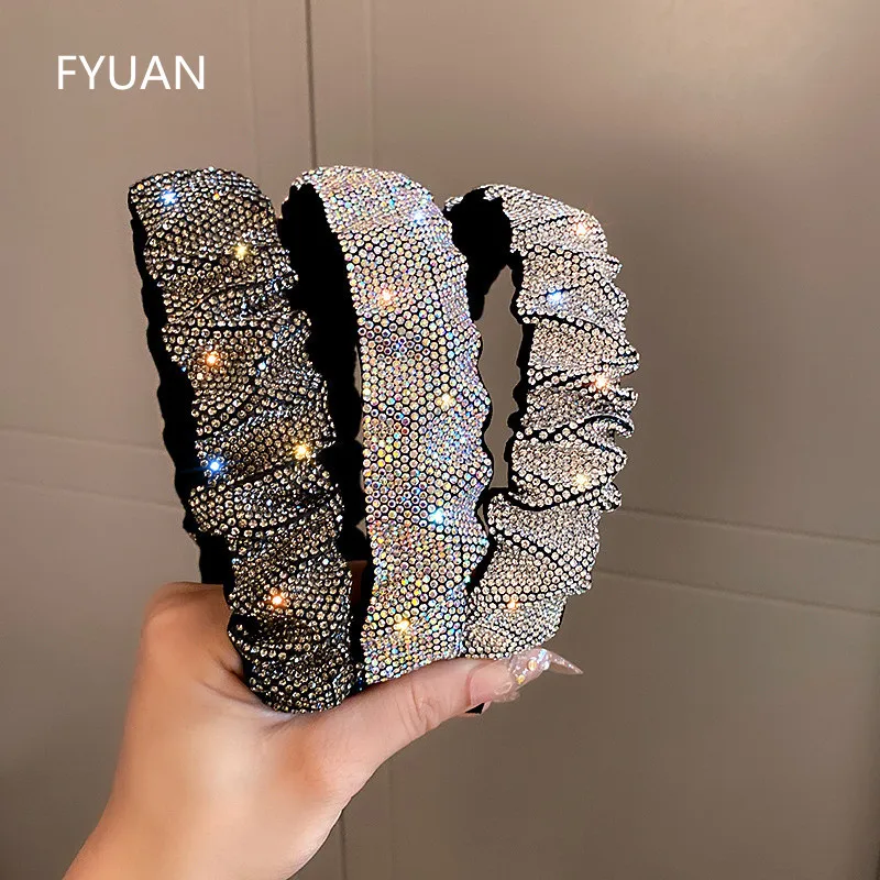 FYUAN Shine White Black Rhinestone Hairbands for Women Velvet Headwear Hair Accessories Jewelry