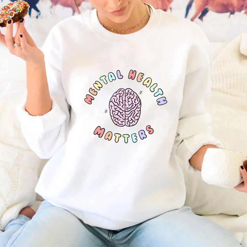 Mental Health Matters 100%Cotton Women Sweatshirt Autism Spring Autumn O-Neck Pullovers Long Sleeve Top Special Ed Sweatshirts