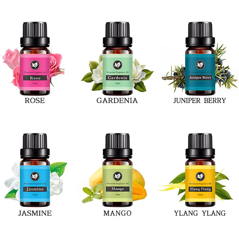 6Pcs Essential Oils Set Jasmine Rose Gardenia Ylang Juniper Berry And Mango Fragrance Oils Natural Pure Aromatherapy Oils Gift