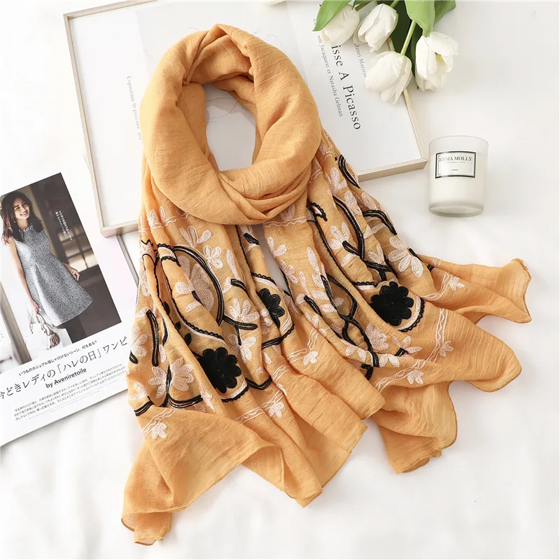 

2019 New Paisley Flower Embroidery Scarf Shawls Women Cotton Embroideried Floral Wrap Hijab Muffler 10 Color 10pcs/LOT