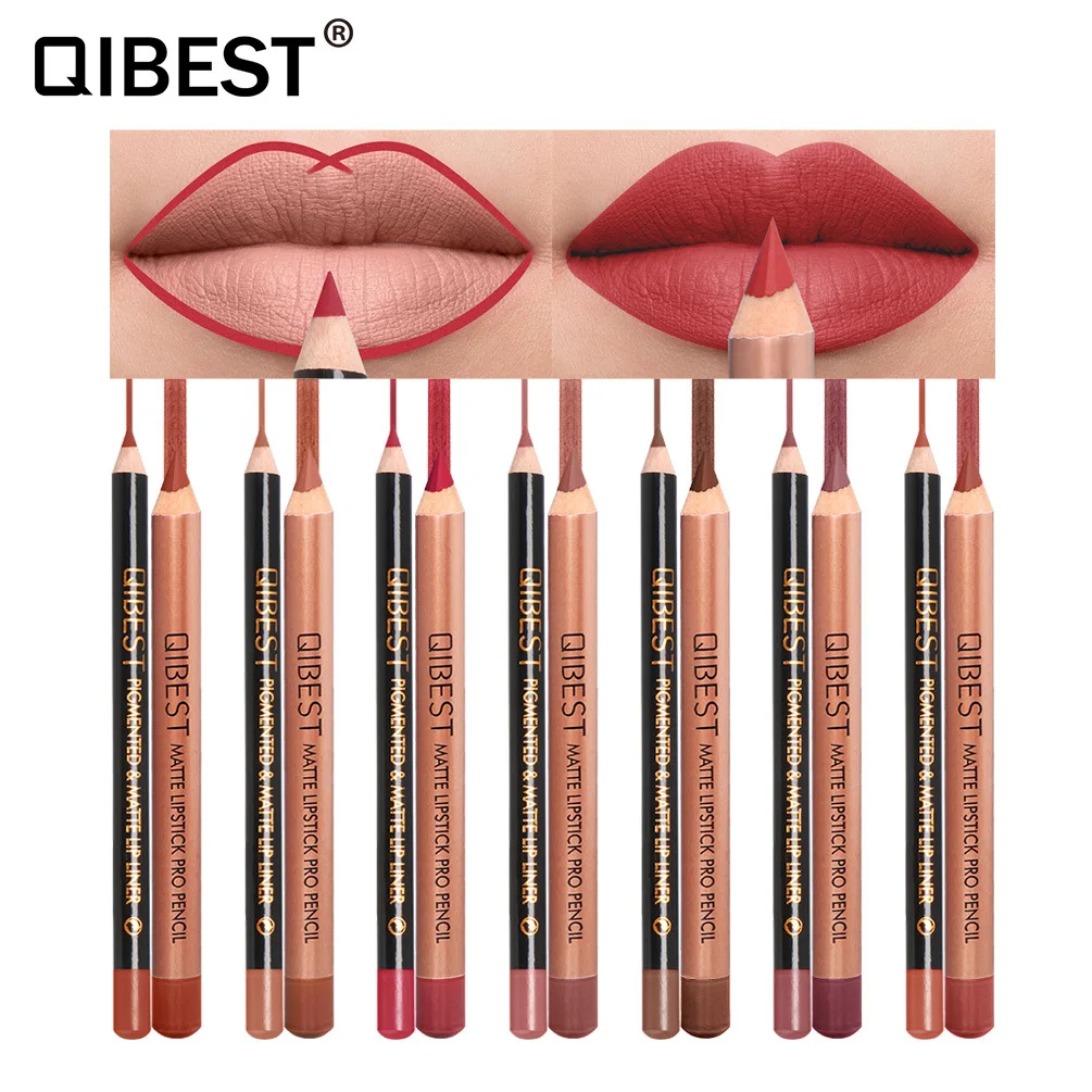 Qibest-delineador de labios para mujer, maquillaje mate impermeable, 15 colores, regalo cosmético, superventas