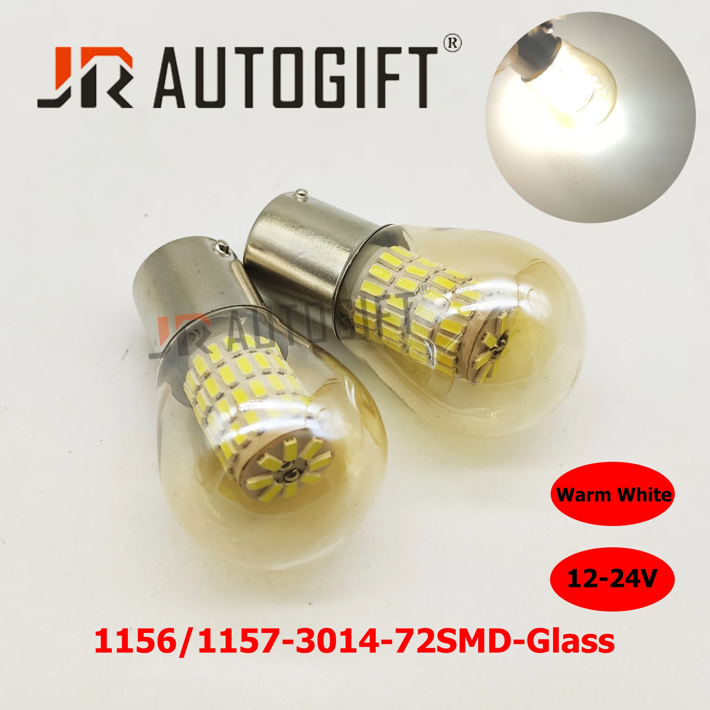 

20x S25 Glass Car LED bulb 3014 72 SMD 12-24V 1156 1157 BA15S BAY15D Warm White halogen Auto Brake Signal park light car styling