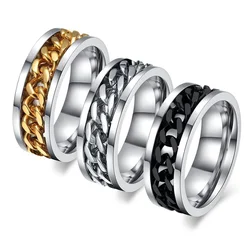 Vnox 8mm Rotatable Chain Ring For Men Women Stainless Steel Flexible Spinner Link Casual Fraternal Rings Male Jewelry Anel