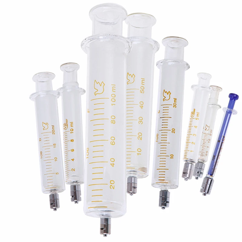 1ml 2ml 5ml 10ml 20ml 30ml 50ml 100ml Glass Syringe Luer Lock Head Reusable Glass Injector Syringe