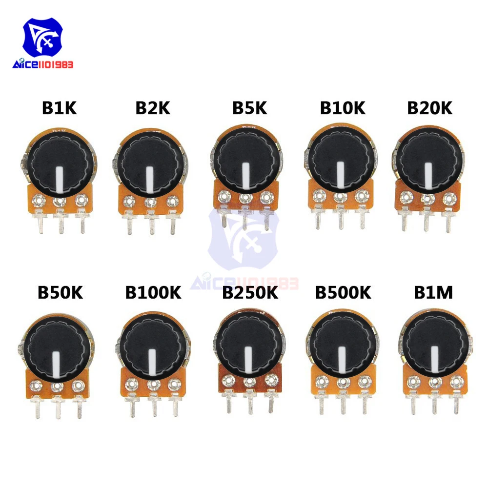 5 PCS/Lot Potentiometer Resistor 1K 2K 5K 10K 20K 50K 100K 500K Ohm 3 Pin Linear Taper Rotary Potentiometer for Arduino with Cap