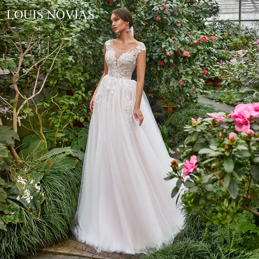 Louis Novias 2020 New Sleeveless Sexy  Lace embroidery Applique Open Back In The Air Simple Soft Satin Wedding Gowns