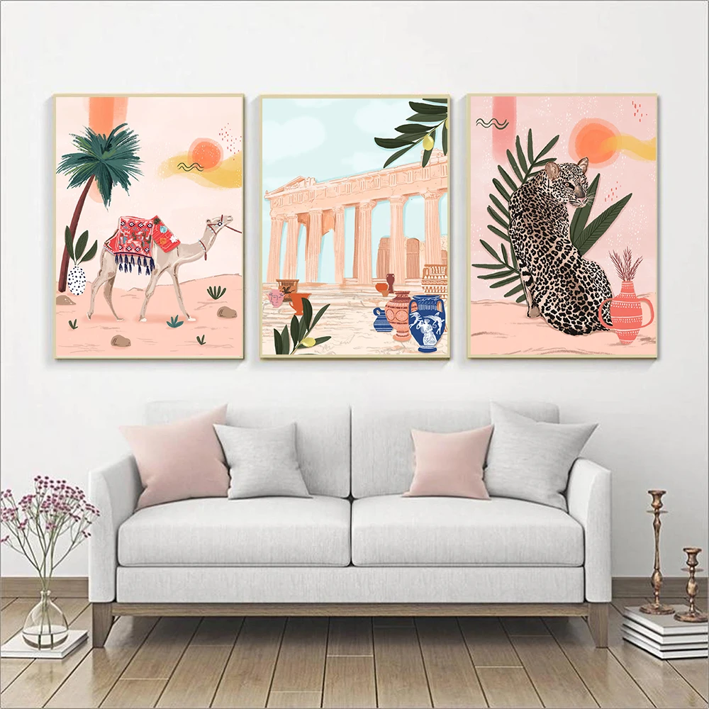 Nordic Leopard Jungle Camel Animal Poster Amalfi Coast Rome Desert Landscape Art Canvas Painting Wall Pictures Kids Home Decor