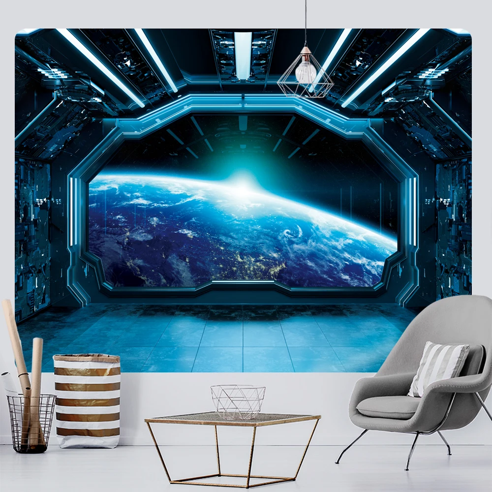 Space capsule psychedelic scene home decoration art print tapestry hippie bohemian decoration yoga mat sofa blanket sheet