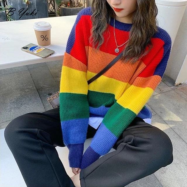 Rainbow sweatshirt womens hotsell