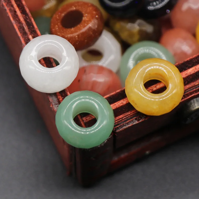 5Pcs/pack  8x14mm Large Hole Beads Faceted Semi-precious 9 Colors 6mm Hole Abacus Round Loose Beads DIY for Bracelets Necklace